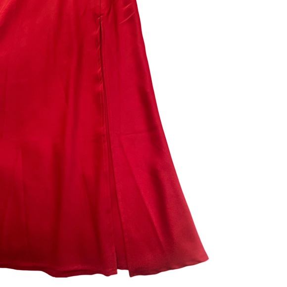 NWOT SHEIN Red Satin-Like A-Line Midi Skirt with Thigh-High Slit – Size XS - Picture 3 of 4